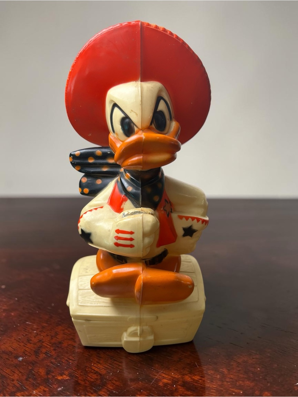 Vintage 1955 Disney Donald Duck Cowboy Coin Bank Knickerbocker